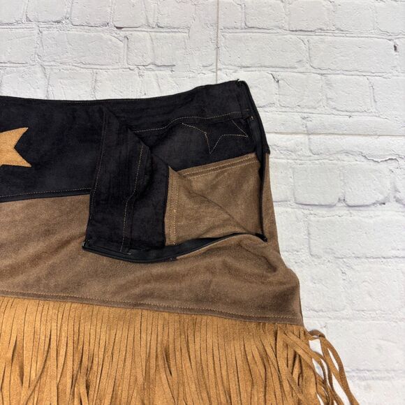 Vocal Faux Suede Fringe Mini Skirt Size Medium Western Boho Cowgirl C069 -19 - Picture 9 of 14
